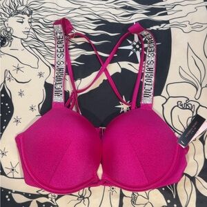 🆕👙 VS BOMBSHELL (2X Push-Up) Bikini top! Hot Pink with Rhinestone Straps! 👙